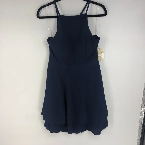 Altar'd State | Dresses | Altard State Navy Blue Skater Mini Dress Open  Lace Back Halter Top Size Large | Poshmark